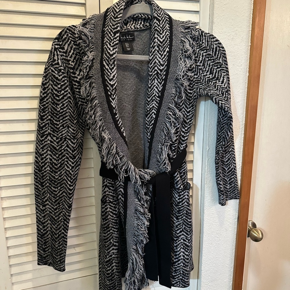 Nicole Miller Black and Gray Cardigan Sweaters
